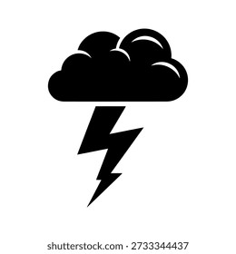 A minimalist depiction of a stormy cloud and lightning, rendered in a striking black silhouette style.