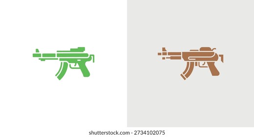 Una representación minimalista de dos subfusiles, coloreados en verde y marrón, presentados uno al lado del otro.