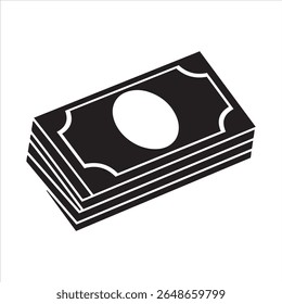 A minimalist depiction of a wad of cash, presented in a stark black and white graphic style.