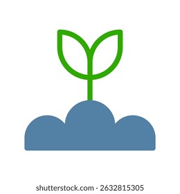 Representação minimalista de uma planta jovem emergindo da terra, um símbolo de crescimento