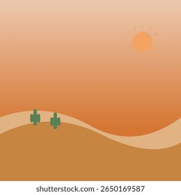 Paisagem Minimalista do Deserto com Cacti e Sunburst