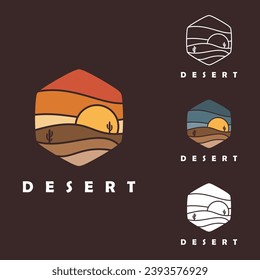 Minimalist desert Landscape logo element Mountain Peaks, Simple cactus mountain desert sunset logo design