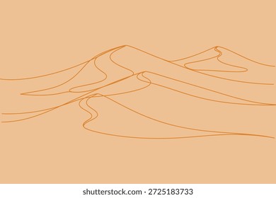 Minimalistische Wüstenlandschaft, Vektorhintergrund. Sanddünen in warmen Orangetönen. Landschaftliche Wildnis Natur Reise Illustration Kunst.
