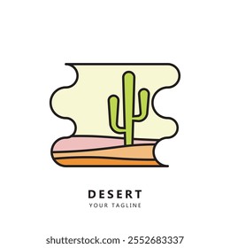Minimalist desert logo with cactus, abstract desert logo design, sunset, sunrise, landscape.