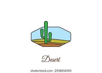 Minimalist desert logo with cactus, abstract desert logo design, sunset, sunrise, landscape.