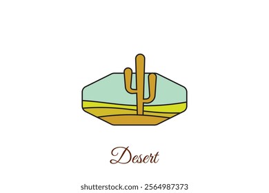 Minimalist desert logo with cactus, abstract desert logo design, sunset, sunrise, landscape.