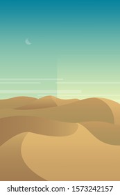 Minimalist desert panorama landscape with sand dunes and clear blue sky on very hot sunny day summer  concept. Scenery nature  background vector illustration