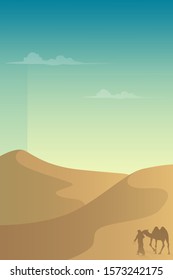 Minimalist desert panorama landscape with sand dunes and clear blue sky on very hot sunny day summer  concept. Scenery nature  background vector illustration