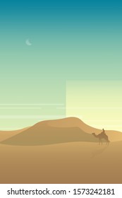 Minimalist desert panorama landscape with sand dunes and clear blue sky on very hot sunny day summer  concept. Scenery nature  background vector illustration