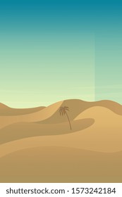 Minimalist desert panorama landscape with sand dunes and clear blue sky on very hot sunny day summer  concept. Scenery nature  background vector illustration