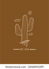 Minimalist desert scene featuring dunes and cacti, great for earthy-toned apparel, boho decor, and travel vibes.