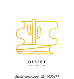 Minimalist desert vector logo, abstract line desert logo, minimalist desert outline logo with cactus.