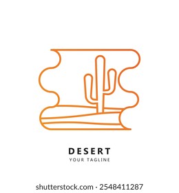 Minimalist desert vector logo, abstract line desert logo, minimalist desert outline logo with cactus.