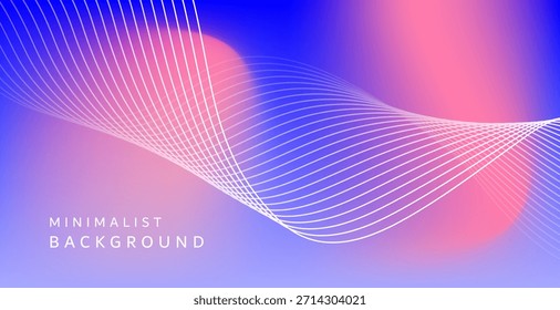 A minimalist design background with fluid lines and vibrant colors, using thin white curved lines overlaid on a blue-pink-orange gradient background.