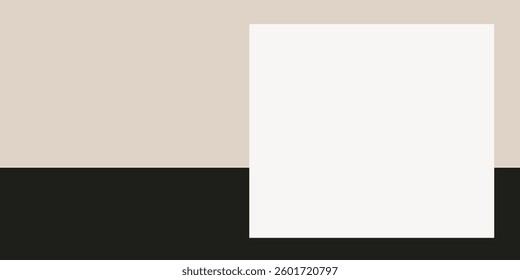 Minimalist design with beige, black, and white. Beige and black background with a white square. Simple, minimalist style with beige, black, and white tones. Background vector.