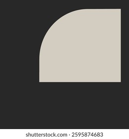Minimalist design with a black background and a cream quarter-circle. Simple geometric shapes create a modern, minimalist aesthetic. Minimalist and geometric style. Frame vector with copy space.