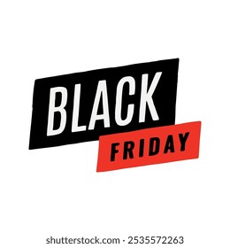 Minimalistisches Design von 'Black Friday' in schwarzen und roten Rechtecken auf weißem Hintergrund. Perfekt für digitales Marketing und Werbeaktionen.