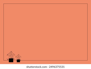 A minimalist design with a blank peach background and two small technology arrow icons in the bottom-left corner, perfect for presentations, business cards, and clean layout projects. Editable. EPS 10