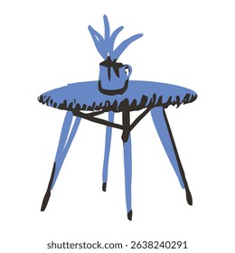 A minimalist design of a blue side table with a plant, suitable for modern home decor and interior design concepts. This stylish combination enhances the aesthetics of any room.