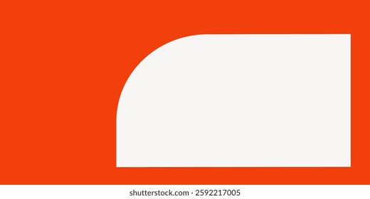 Minimalist design with a bold red background and a white geometric shape. The shape features a rounded corner, creating a striking contrast. Modern and abstract. Frame vector with copy space.