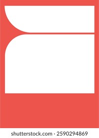 Minimalist design with bold red and white geometric shapes. Abstract red and white composition featuring curved and straight lines. Modern red and white layout. Frame vector with copy space.