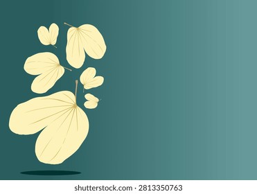 Minimalist design with botanical themed empty space, elegant yellow leaves on a moss green background.