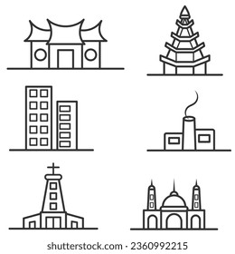 minimalist design, bundle set of icons for places of worship and buildings