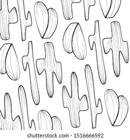 Minimalist design of cactus. Black and white illustration. Monochrome background art of plants.