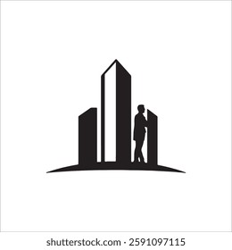 The minimalist design captures the essence of city life, making it ideal for logos, icons, and various design projects.