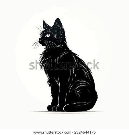 Minimalist design: central geometric figure of a cat, composed of simple flat shapes, abstraction, on a white background. Geometric vector illustration of a black cat. Black cat logo.
