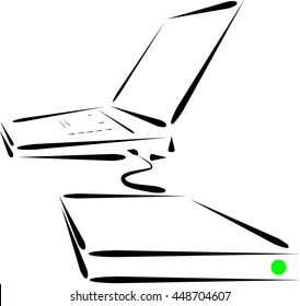Minimalist design closeup of external HDD connected to laptop vector