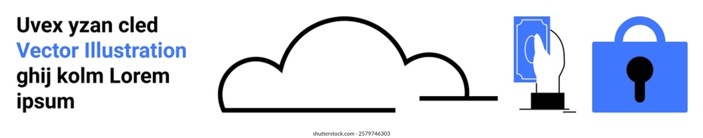 Minimalist design with cloud, touch interaction, and a padlock symbol. Ideal for technology, data security, cloud services, innovation, and digital solutions. Banner for landing page