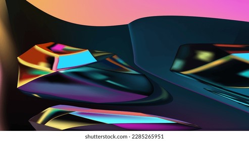 Minimalist design consisting of a fluid-like pattern with a holographic effect in various colors.Vector blue neon  hologram dreamy background.Versatile option for a variety of uses.

