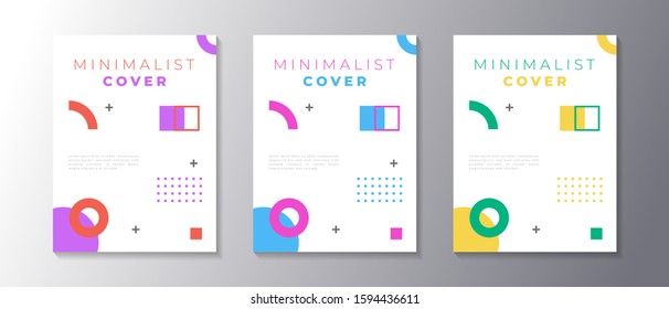 Minimalist design cover set with memphis geometric background, applicable for poster, flyer, banner, magazine, etc