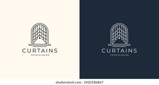 minimalist design curtain logo template. inspiration circus curtains line abstract.