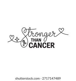Un diseño minimalista que muestra el mensaje más fuerte que el cáncer con corazones y cintas