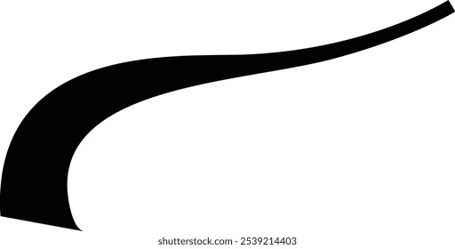Minimalist design element featuring a black curved shape on a white background, suitable for various graphic design projects. The simple yet elegant design evokes a sense of movement and dynamism
