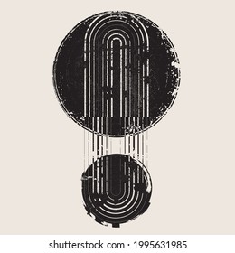 Elemento de diseño minimalista. Grunge círculo texturado con arco al estilo Boho . Forma abstracta del vector.