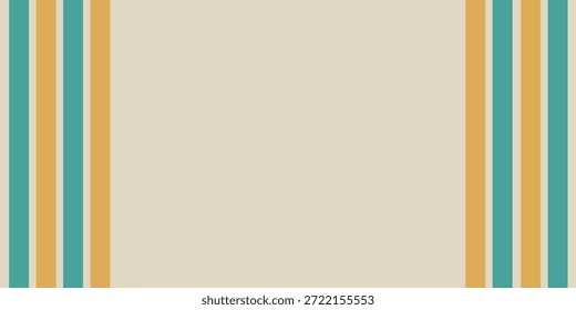 A minimalist design featuring a beige background with vertical stripes in teal, orange, and pink on both sides, evoking a retro aesthetic.
