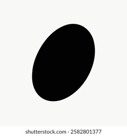 Minimalist design featuring a black oval shape on a plain white background. The oval shape is central, creating a simple yet striking visual effect. Funky black shape vector.