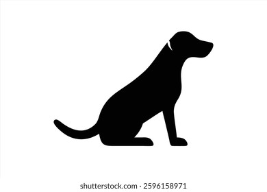 A minimalist design featuring a black silhouette of a dog sitting. The simple lines and curves create an elegant representation. Suitable for various graphic applications and projects.