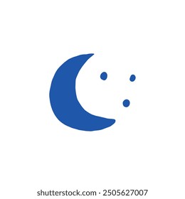 Minimalist design featuring a blue crescent moon and stars on a clean white background. Ideal for themes related to night, tranquility, and simplicity