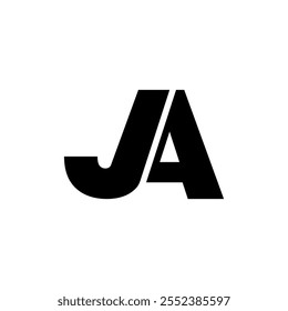 Diseño minimalista con letras negras en negrita 'JA' sobre un fondo limpio y blanco. Perfecto para la marca, el diseño de logotipos o las identidades corporativas que necesitan un aspecto moderno y profesional.