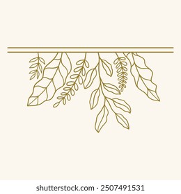 A minimalist design featuring botanical illustrations of leaves.