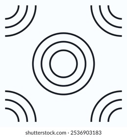 A minimalist design featuring concentric circles and curved lines.