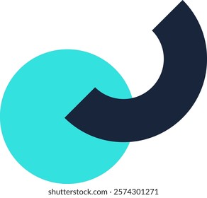 Minimalist design featuring a cyan circle partially overlapped by a dark arrow pointing left, conveying a sense of modernity and dynamic movement in a logo template