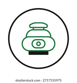 A minimalist design featuring a decorative pot framed within a circle. The sleek lines and contrasting colors create a simple yet elegant visual. This design embodies an aesthetic invoking artistry