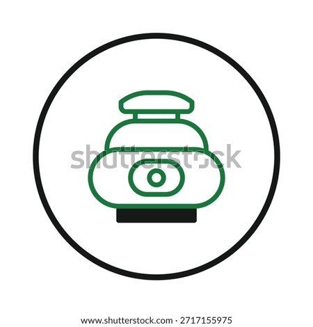 A minimalist design featuring a decorative pot framed within a circle. The sleek lines and contrasting colors create a simple yet elegant visual. This design embodies an aesthetic invoking artistry