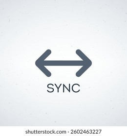 A minimalist design featuring a horizontal double arrow symbol with the word 'SYNC' below it, set against a light textured background.