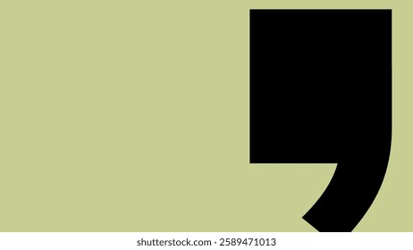 Minimalist design featuring a large black comma on a muted green background. The comma stands out in this simple, bold, and artistic composition. Frame vector with copy space.